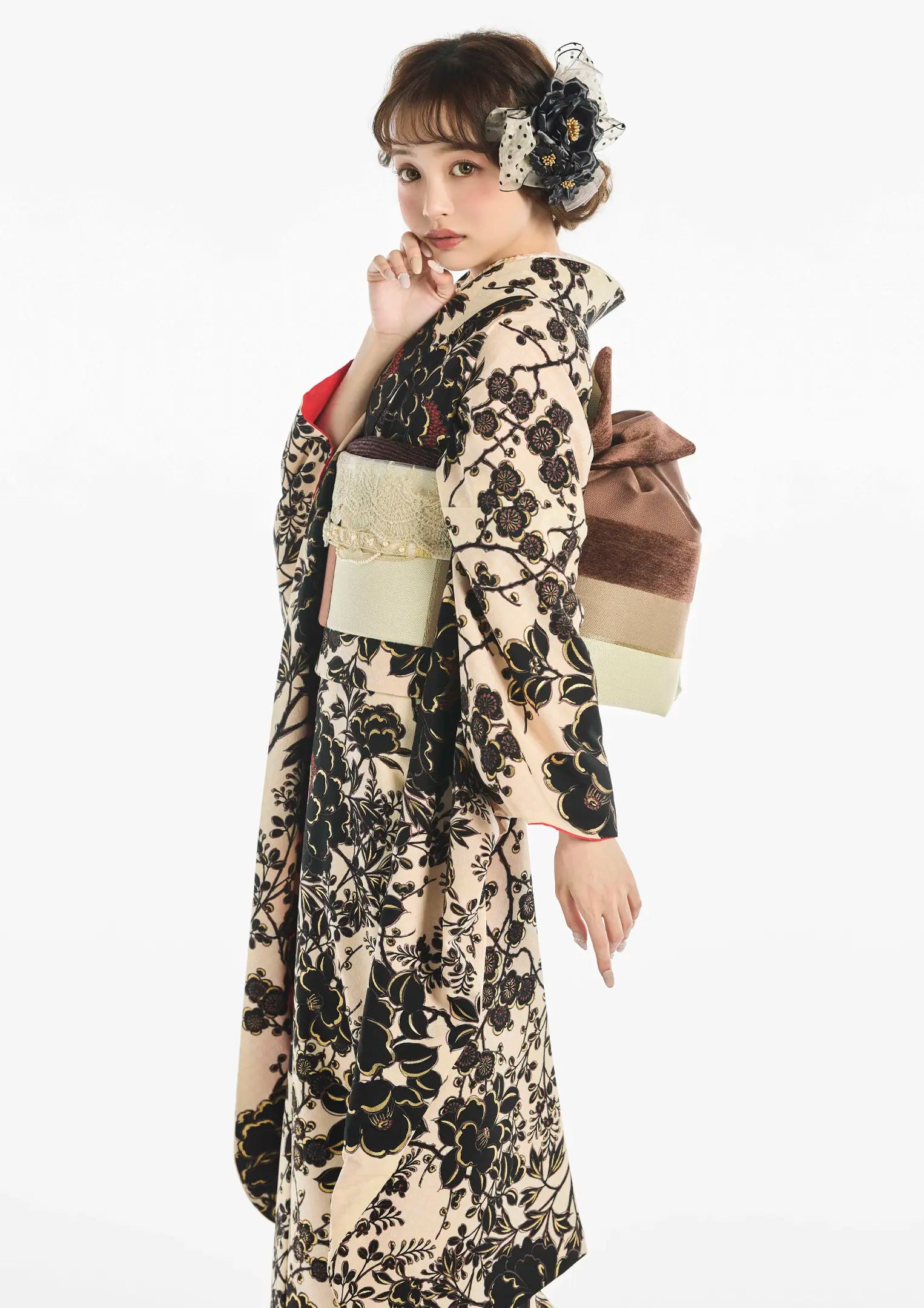 【振袖ネットレンタル：アンティークな花柄】お手本洋風コーデ/KH-304
