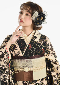 【振袖ネットレンタル：アンティークな花柄】お手本洋風コーデ/KH-304