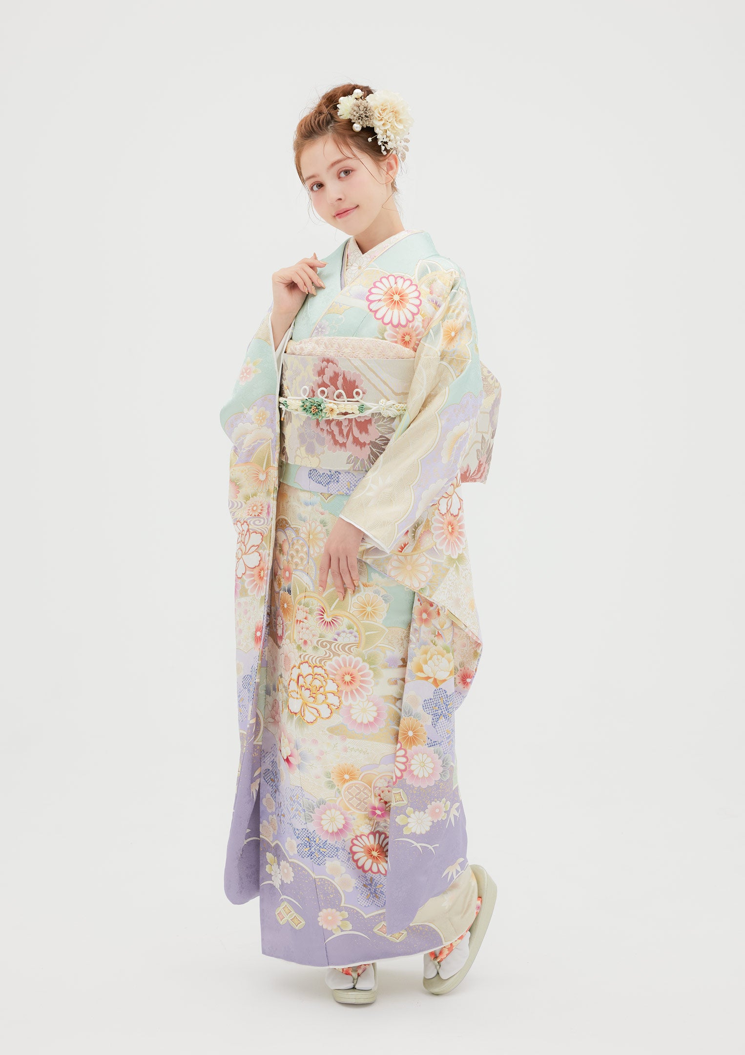 振袖セット パステル暈し 振袖ネットレンタル：パステルブルー】穏やかで知的なあなたへ/KH-437