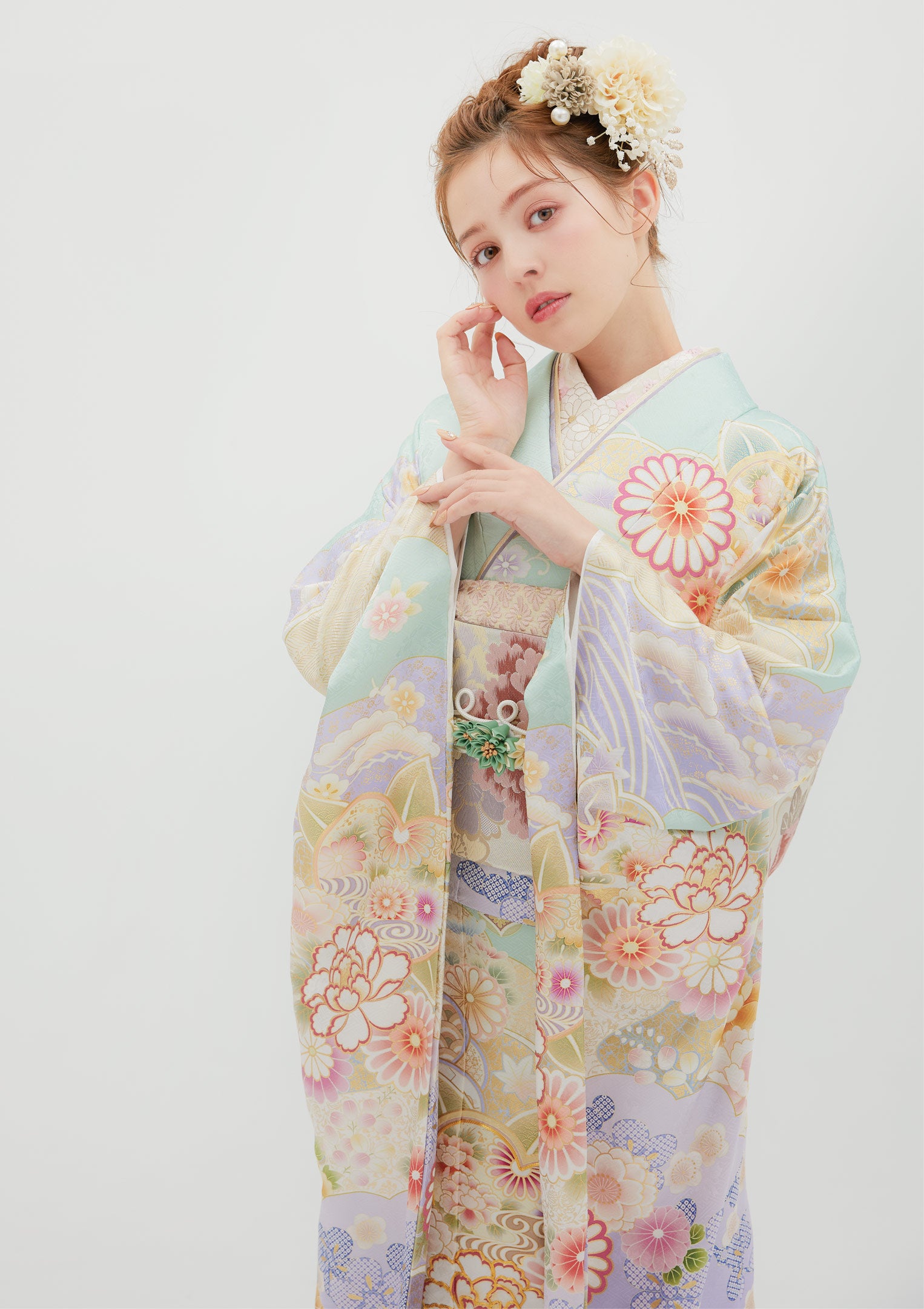 振袖ネットレンタル：パステルブルー】穏やかで知的なあなたへ/KH-437