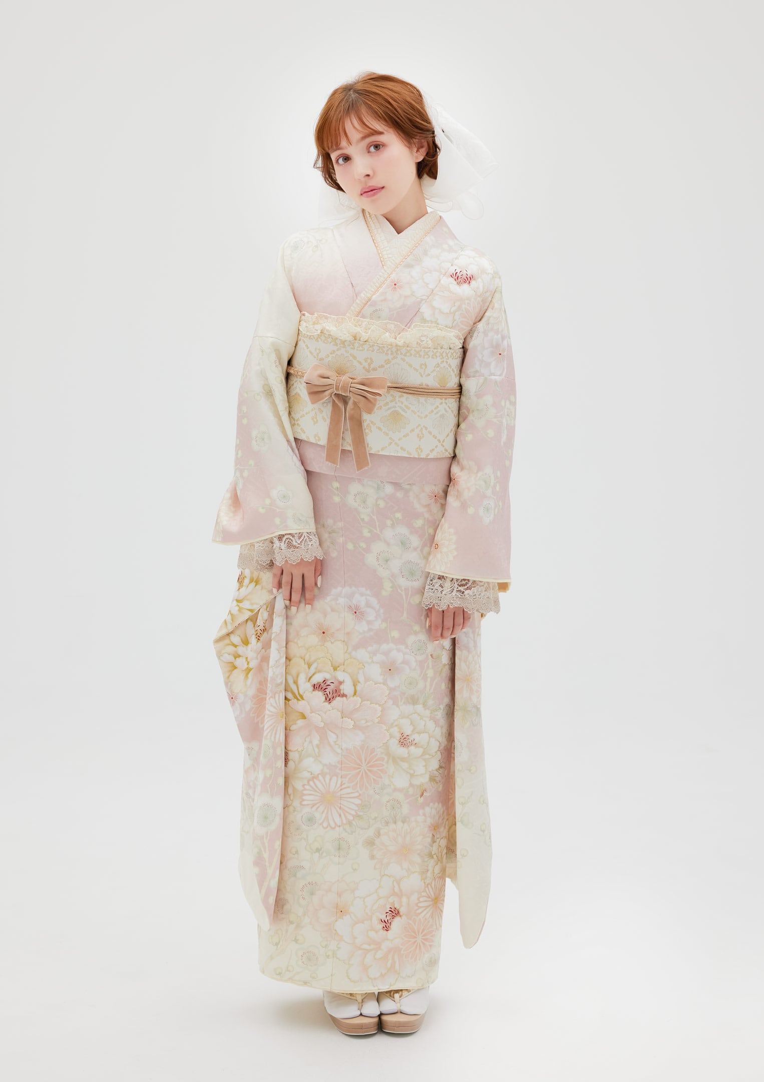 振袖ネットレンタル：パステルピンクと白】ガーリーでちょっと大人/KH
