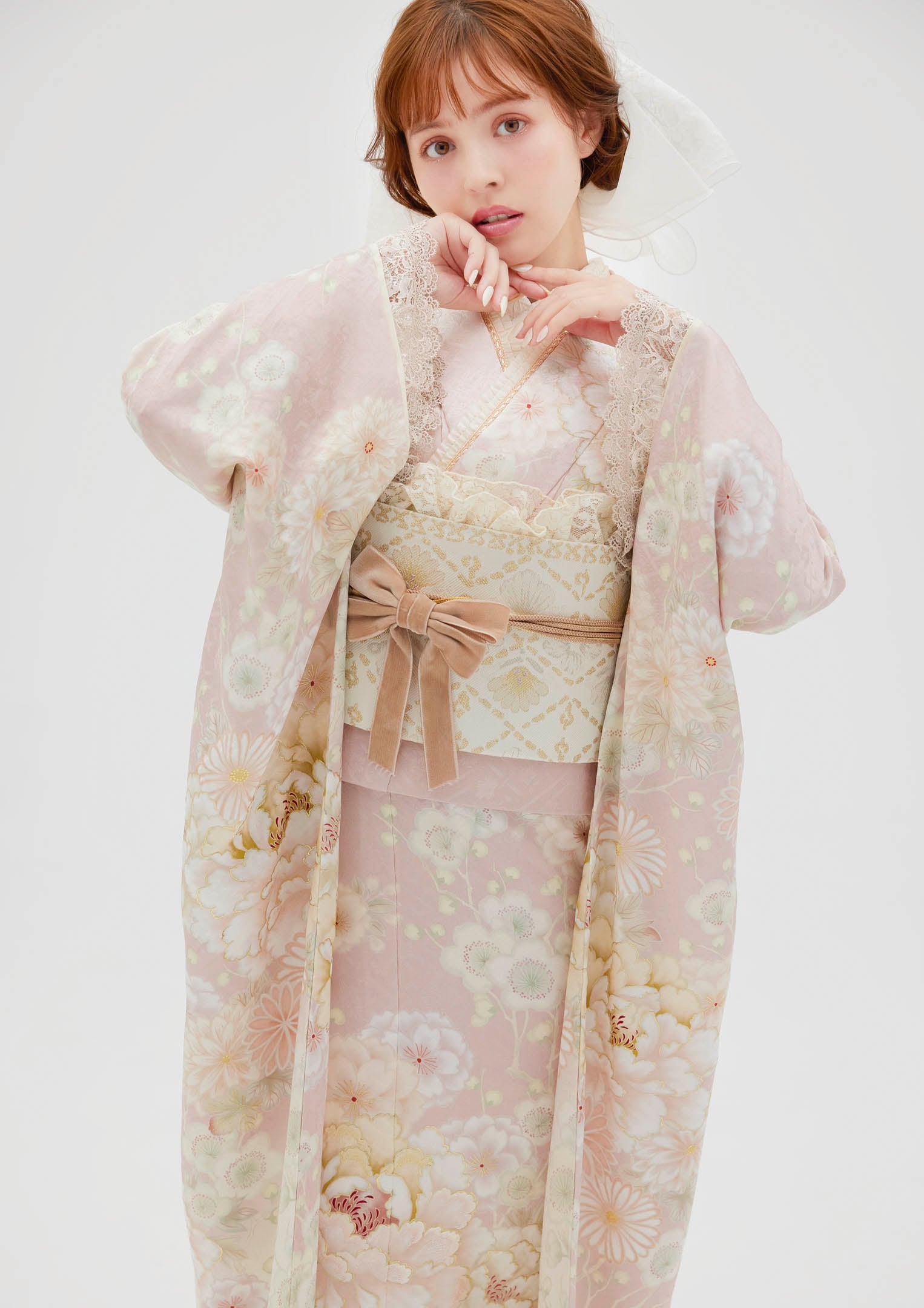 振袖ネットレンタル：パステルピンクと白】ガーリーでちょっと大人/KH