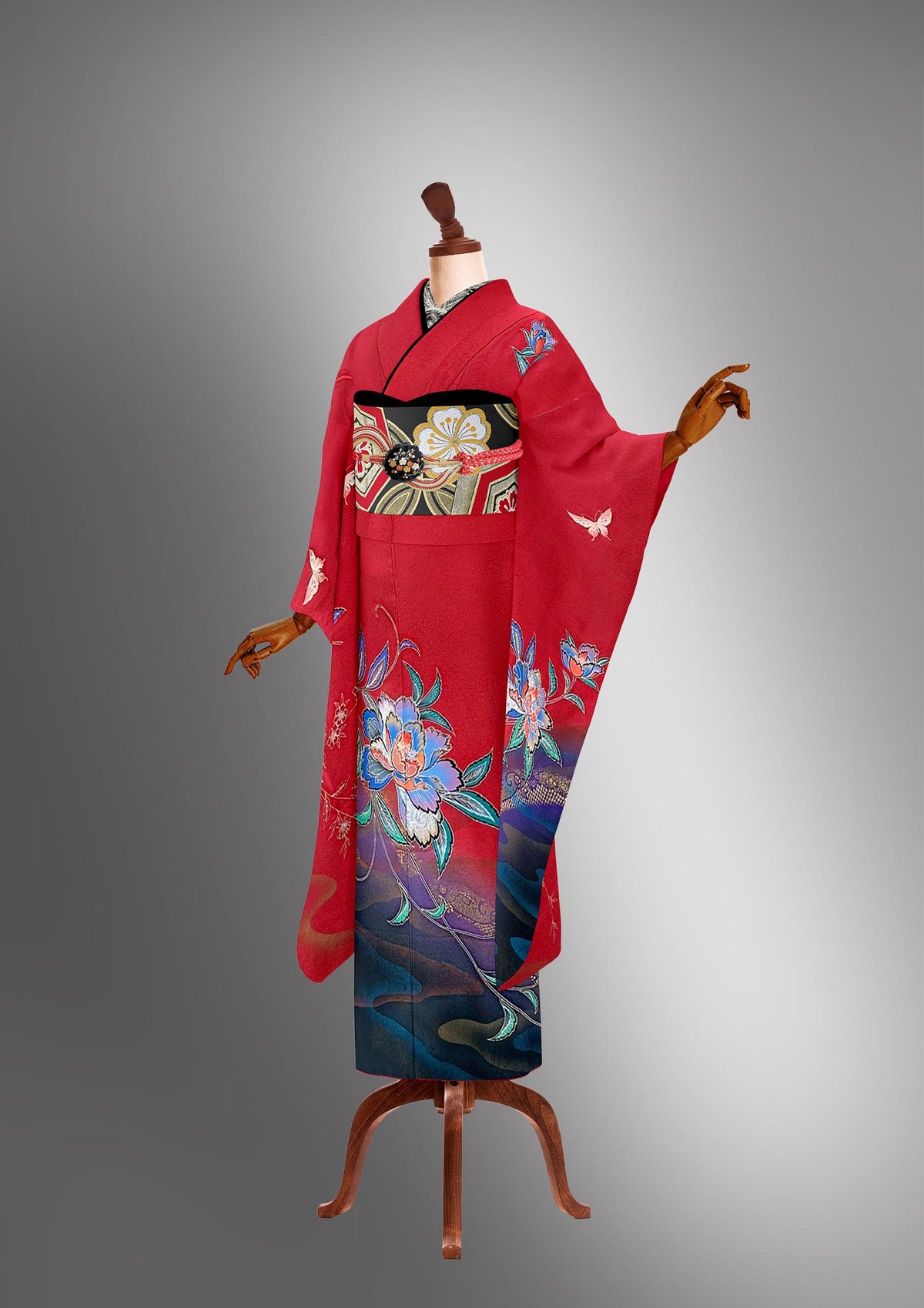 振袖ネットレンタル：赤と青の華】粋古典×柄少なめ/C-114 – kimono 