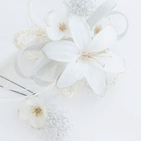 【髪飾り販売：成人式・卒業式に！白百合と水引のホワイト髪飾り2点セット】振袖・袴用和装ヘアアクセサリー/hair-002