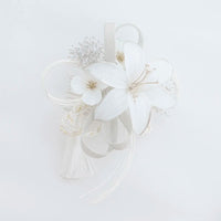 【髪飾り販売：成人式・卒業式に！白百合と水引のホワイト髪飾り2点セット】振袖・袴用和装ヘアアクセサリー/hair-002