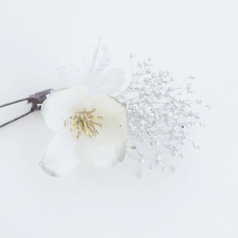 【髪飾り販売：成人式・卒業式に！白百合と水引のホワイト髪飾り2点セット】振袖・袴用和装ヘアアクセサリー/hair-002