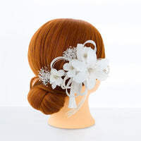 【髪飾り販売：成人式・卒業式に！白百合と水引のホワイト髪飾り2点セット】振袖・袴用和装ヘアアクセサリー/hair-002