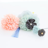 【髪飾り販売：成人式・卒業式に！ミントグリーンとコーラルマムのタッセル付き髪飾りセット】振袖・袴用和装ヘアアクセサリー/hair-003