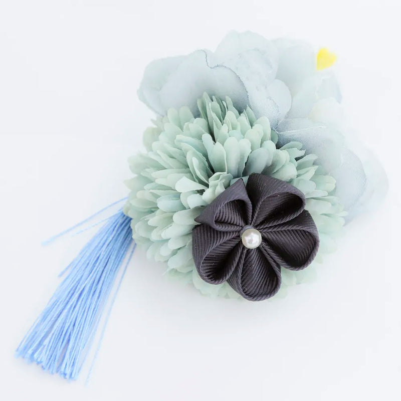 【髪飾り販売：成人式・卒業式に！ミントグリーンとコーラルマムのタッセル付き髪飾りセット】振袖・袴用和装ヘアアクセサリー/hair-003