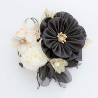 【髪飾り販売：成人式・卒業式に！ブラックフラワーとゴールドレースフラワーの髪飾り2点セット】振袖・袴用和装ヘアアクセサリー/hair-005