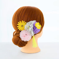 【髪飾り販売：成人式・卒業式に！パープルマムとイエロータッセル付き髪飾りセット】振袖・袴用和装ヘアアクセサリー/hair-007