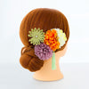 【髪飾り販売：成人式・卒業式に！オレンジマムとグリーンフラワーのタッセル付き髪飾りセット】振袖・袴用和装ヘアアクセサリー/hair-009