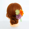 【髪飾り販売：成人式・卒業式に！オレンジマムとグリーンフラワーのタッセル付き髪飾りセット】振袖・袴用和装ヘアアクセサリー/hair-009