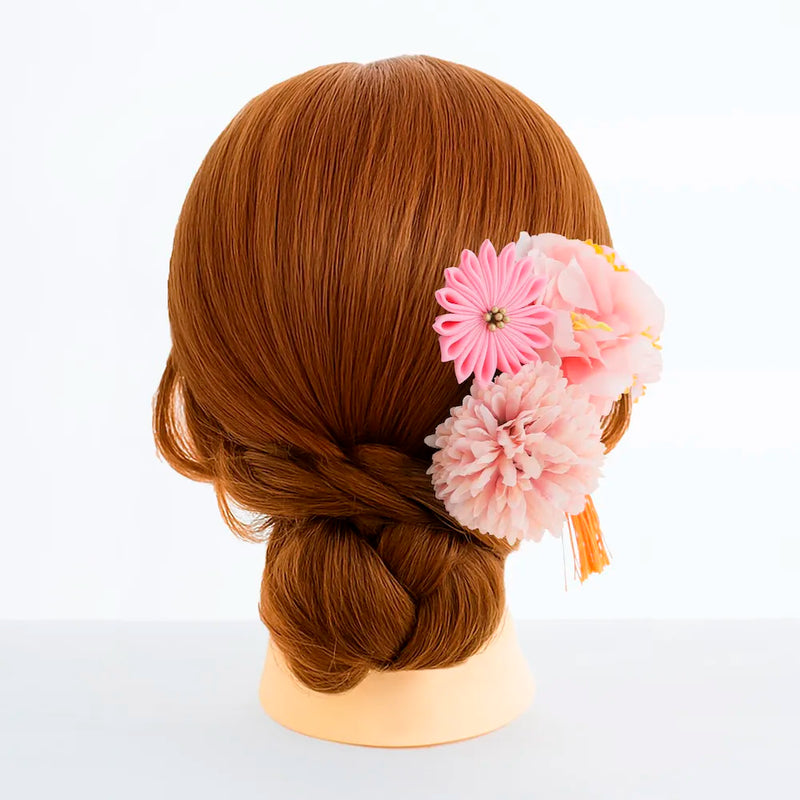 【髪飾り販売：成人式・卒業式に！白×グレーつまみ細工とゴールド飾りの髪飾り2点セット】振袖・袴用和装ヘアアクセサリー/hair-010