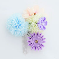 【髪飾り販売：成人式・卒業式に！ミルキーカラーとラベンダーつまみ風フラワーのタッセル付き髪飾りセット】振袖・袴用和装ヘアアクセサリー/hair-011
