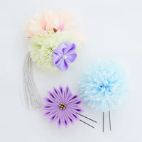 【髪飾り販売：成人式・卒業式に！ミルキーカラーとラベンダーつまみ風フラワーのタッセル付き髪飾りセット】振袖・袴用和装ヘアアクセサリー/hair-011