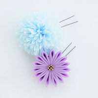 【髪飾り販売：成人式・卒業式に！ミルキーカラーとラベンダーつまみ風フラワーのタッセル付き髪飾りセット】振袖・袴用和装ヘアアクセサリー/hair-011