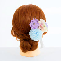 【髪飾り販売：成人式・卒業式に！ミルキーカラーとラベンダーつまみ風フラワーのタッセル付き髪飾りセット】振袖・袴用和装ヘアアクセサリー/hair-011