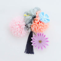 【髪飾り販売：成人式・卒業式に！グレーフラワーとコーラルマムのタッセル付き髪飾りセット】振袖・袴用和装ヘアアクセサリー/hair-012