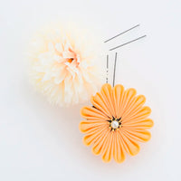 【髪飾り販売：成人式・卒業式に！イエローマムとオレンジつまみフラワーのタッセル付き髪飾りセット】振袖・袴用和装ヘアアクセサリー/hair-013