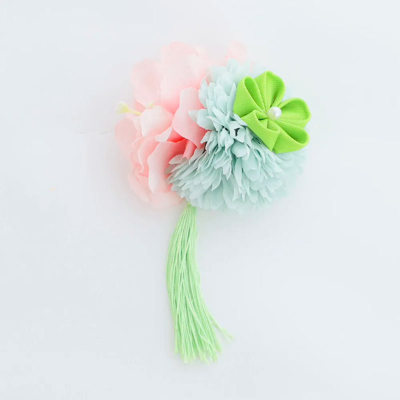 【髪飾り販売：成人式・卒業式に！ミントマムとライトグリーンつまみフラワーのタッセル付き髪飾りセット】振袖・袴用和装ヘアアクセサリー/hair-014