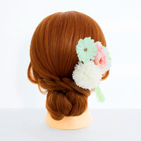 【髪飾り販売：成人式・卒業式に！ミントマムとライトグリーンつまみフラワーのタッセル付き髪飾りセット】振袖・袴用和装ヘアアクセサリー/hair-014