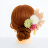 【髪飾り販売：成人式・卒業式に！ベージュフラワーとカーキつまみフラワーのタッセル付き髪飾りセット】振袖・袴用和装ヘアアクセサリー/hair-015