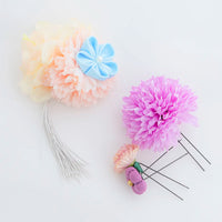 【髪飾り販売：成人式・卒業式に！パステルマムと水色リボンフラワーのタッセル付き髪飾りセット】振袖・袴用和装ヘアアクセサリー/hair-017