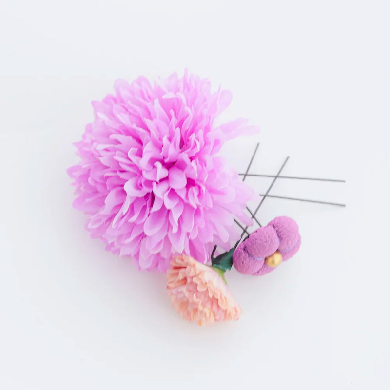 【髪飾り販売：成人式・卒業式に！パステルマムと水色リボンフラワーのタッセル付き髪飾りセット】振袖・袴用和装ヘアアクセサリー/hair-017