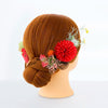 【髪飾り販売：成人式・卒業式に！赤マムとつまみ細工の和洋ミックス髪飾りセット】振袖・袴用和装ヘアアクセサリー/hair-019