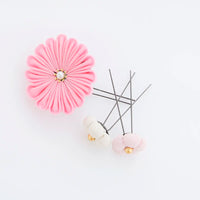 【髪飾り販売:：成人式・卒業式に！さくらピンク×若草色つまみ細工の藤下がり髪飾り4点セット】振袖・袴用和装ヘアアクセサリー/hair-023