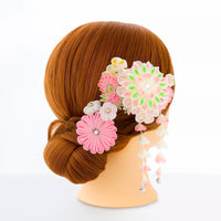 【髪飾り販売:：成人式・卒業式に！さくらピンク×若草色つまみ細工の藤下がり髪飾り4点セット】振袖・袴用和装ヘアアクセサリー/hair-023