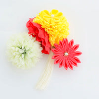 【髪飾り販売：成人式・卒業式に！レッド＆イエローマムとつまみフラワーのタッセル付き髪飾りセット】振袖・袴用和装ヘアアクセサリー/hair-028