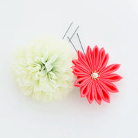 【髪飾り販売：成人式・卒業式に！レッド＆イエローマムとつまみフラワーのタッセル付き髪飾りセット】振袖・袴用和装ヘアアクセサリー/hair-028