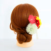 【髪飾り販売：成人式・卒業式に！レッド＆イエローマムとつまみフラワーのタッセル付き髪飾りセット】振袖・袴用和装ヘアアクセサリー/hair-028