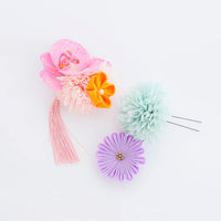 【髪飾り販売：成人式・卒業式に！ピンク胡蝶蘭とオレンジ小花のタッセル付き髪飾りセット】振袖・袴用和装ヘアアクセサリー/hair-030