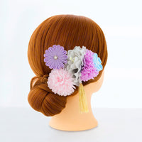 【髪飾り販売：成人式・卒業式に！ラベンダーマムとライトグレー花のタッセル付き髪飾りセット】振袖・袴用和装ヘアアクセサリー/hair-031