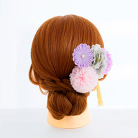 【髪飾り販売：成人式・卒業式に！ラベンダーマムとライトグレー花のタッセル付き髪飾りセット】振袖・袴用和装ヘアアクセサリー/hair-031