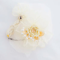 【髪飾り販売：成人式・卒業式に！アイボリーフラワーとチュールリボンのロング髪飾り】振袖・袴用和装ヘアアクセサリー/hair-033