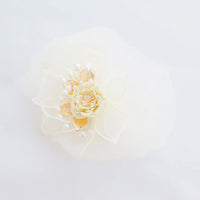 【髪飾り販売：成人式・卒業式に！アイボリーフラワーとチュールリボンのロング髪飾り】振袖・袴用和装ヘアアクセサリー/hair-033