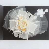 【髪飾り販売：成人式・卒業式に！アイボリーフラワーとチュールリボンのロング髪飾り】振袖・袴用和装ヘアアクセサリー/hair-033