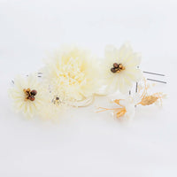 【髪飾り販売：成人式・卒業式に！アイボリーフラワーとゴールドパーツの髪飾り6点セット】振袖・袴用和装ヘアアクセサリー/hair-034