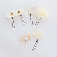 【髪飾り販売：成人式・卒業式に！アイボリーフラワーとゴールドパーツの髪飾り6点セット】振袖・袴用和装ヘアアクセサリー/hair-034