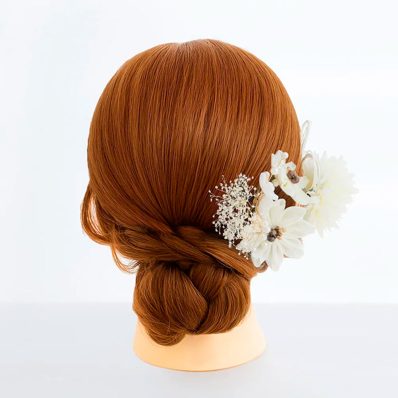 【髪飾り販売：成人式・卒業式に！アイボリーフラワーとゴールドパーツの髪飾り6点セット】振袖・袴用和装ヘアアクセサリー/hair-034