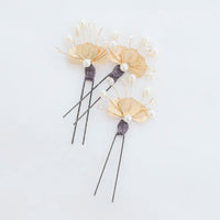 【髪飾り販売：成人式・卒業式に！ゴールドパールのフラワーUピン3本セッ】振袖・袴用和装ヘアアクセサリー/hair-036