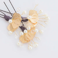 【髪飾り販売：成人式・卒業式に！ゴールドパールのフラワーUピン3本セッ】振袖・袴用和装ヘアアクセサリー/hair-036