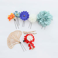 【髪飾り販売：成人式・卒業式に！パステルマムとイエローつまみフラワーのタッセル付き髪飾りセット】振袖・袴用和装ヘアアクセサリー/hair-115