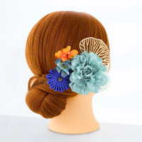 【髪飾り販売：成人式・卒業式に！パステルマムとイエローつまみフラワーのタッセル付き髪飾りセット】振袖・袴用和装ヘアアクセサリー/hair-115