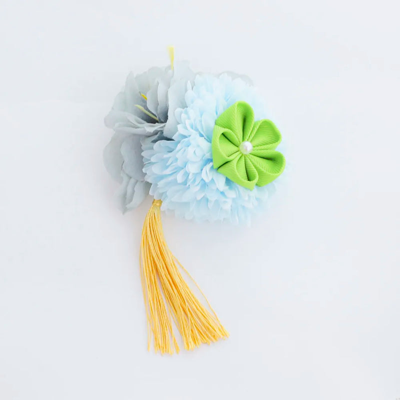 【髪飾り販売：成人式・卒業式に！パステルマムとイエローつまみフラワーのタッセル付き髪飾りセット】振袖・袴用和装ヘアアクセサリー/hair-118