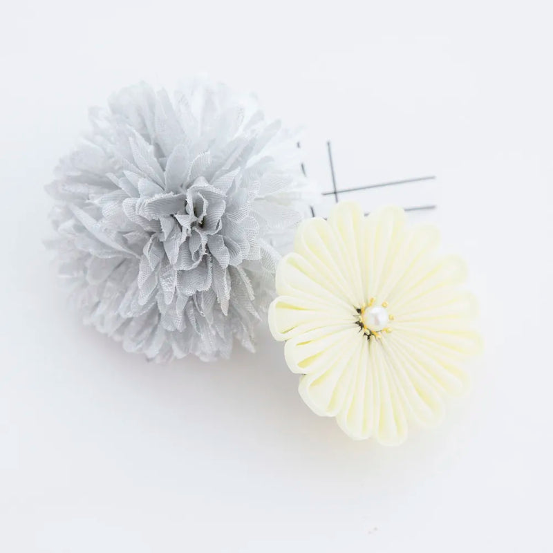 【髪飾り販売：成人式・卒業式に！パステルマムとイエローつまみフラワーのタッセル付き髪飾りセット】振袖・袴用和装ヘアアクセサリー/hair-118